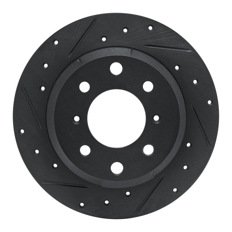 E-Line Drilled & Slotted Black Brake Rotor, 1964-1994 Alfa Romeo, Position: Rear Left