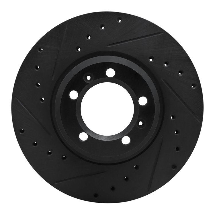 E-Line Drilled & Slotted Black Brake Rotor, 1981-1989 Alfa Romeo, Position: Front Left