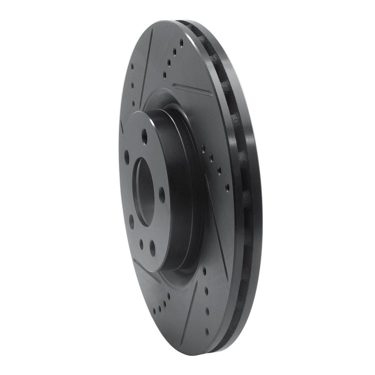 E-Line Drilled & Slotted Black Brake Rotor, 1991-2020 Fits Multiple Makes/Models, Position: Front Left