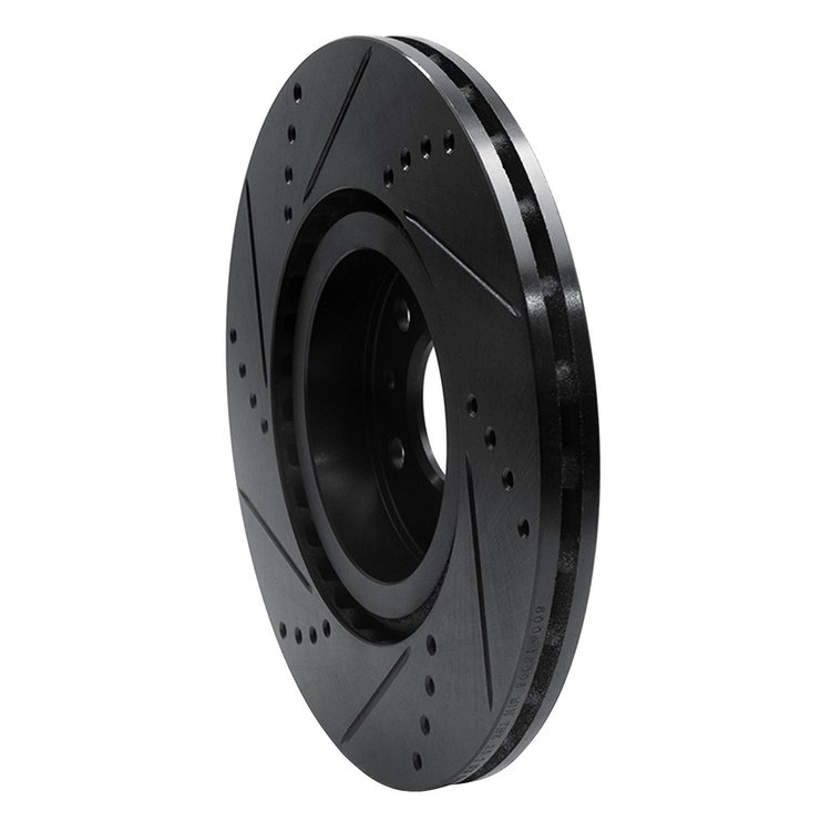 E-Line Drilled & Slotted Black Brake Rotor, 1991-2020 Fits Multiple Makes/Models, Position: Front Right