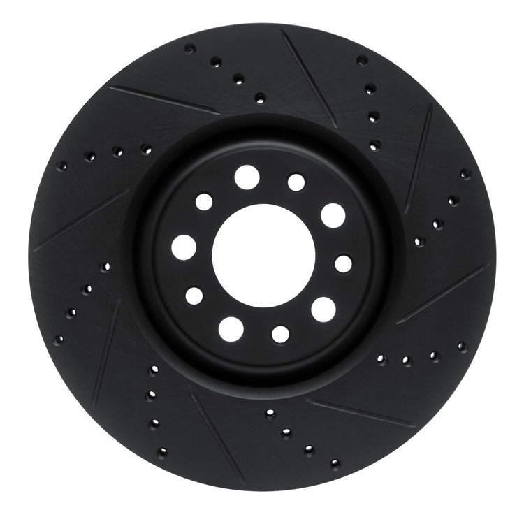 E-Line Drilled & Slotted Black Brake Rotor, 2017-2021 Alfa Romeo, Position: Front Right