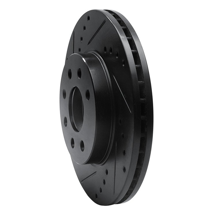E-Line Drilled & Slotted Black Brake Rotor, 2000-2002 GM, Position: Front Left