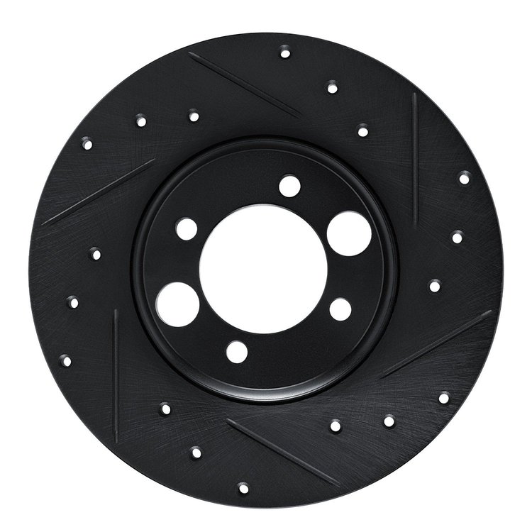 E-Line Drilled & Slotted Black Brake Rotor, 1962-1987 Jaguar, Position: Rear Right