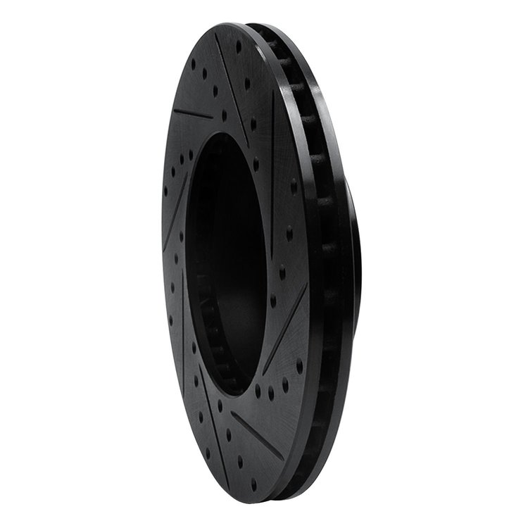 E-Line Drilled & Slotted Black Brake Rotor, 1971-1997 Jaguar, Position: Front Left
