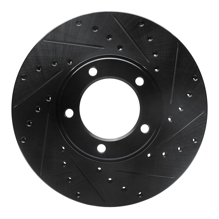 E-Line Drilled & Slotted Black Brake Rotor, 1971-1997 Jaguar, Position: Front Right