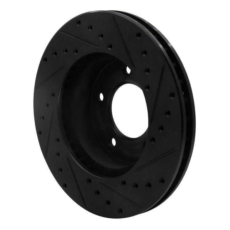 E-Line Drilled & Slotted Black Brake Rotor, 1990-1997 Jaguar, Position: Front Left