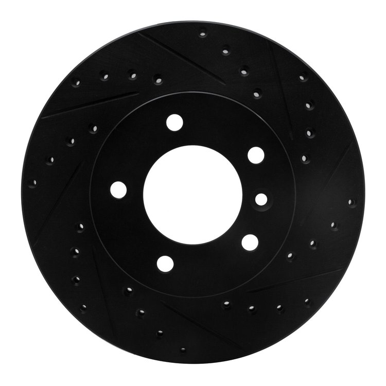 E-Line Drilled & Slotted Black Brake Rotor, 1990-1997 Jaguar, Position: Front Right