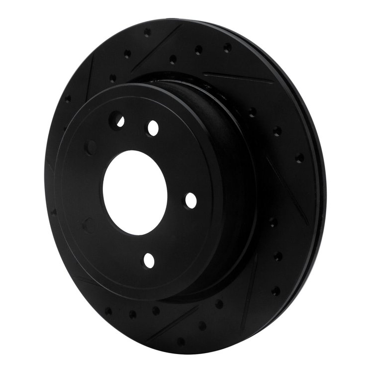 E-Line Drilled & Slotted Black Brake Rotor, 1995-2006 Jaguar, Position: Rear Left