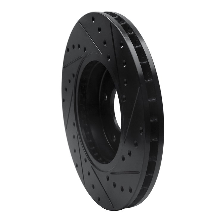 E-Line Drilled & Slotted Black Brake Rotor, 1997-2003 Jaguar, Position: Front Left