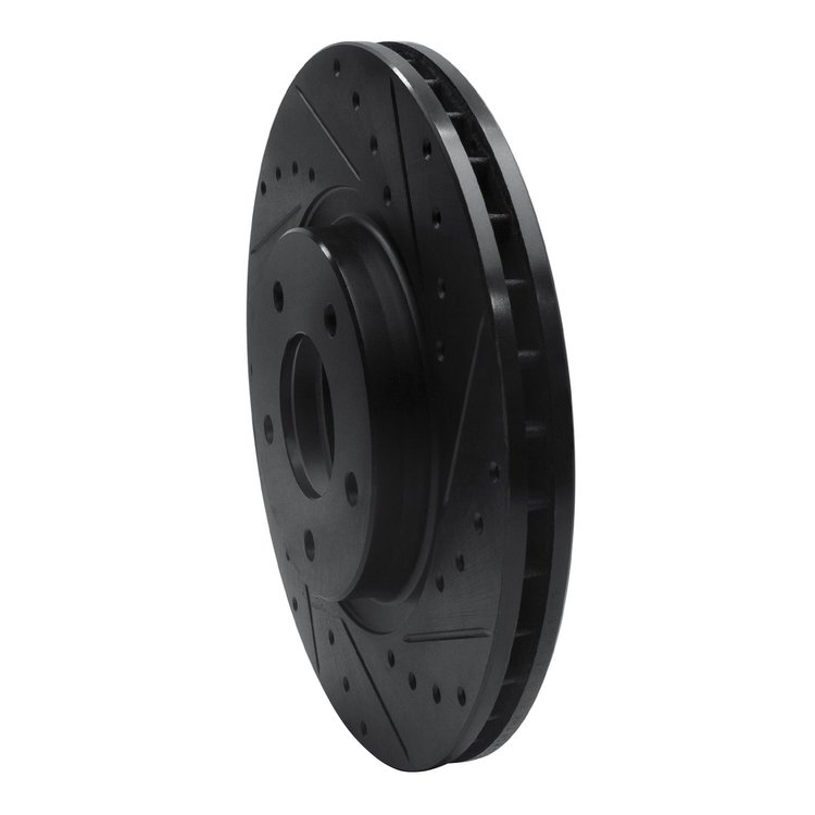 E-Line Drilled & Slotted Black Brake Rotor, 1998-2006 Jaguar, Position: Front Right