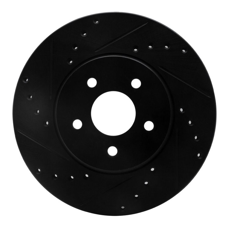 E-Line Drilled & Slotted Black Brake Rotor, 2001-2008 Fits Multiple Makes/Models, Position: Front Left