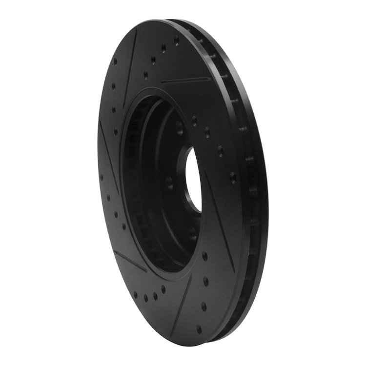 E-Line Drilled & Slotted Black Brake Rotor, 2001-2008 Fits Multiple Makes/Models, Position: Front Right