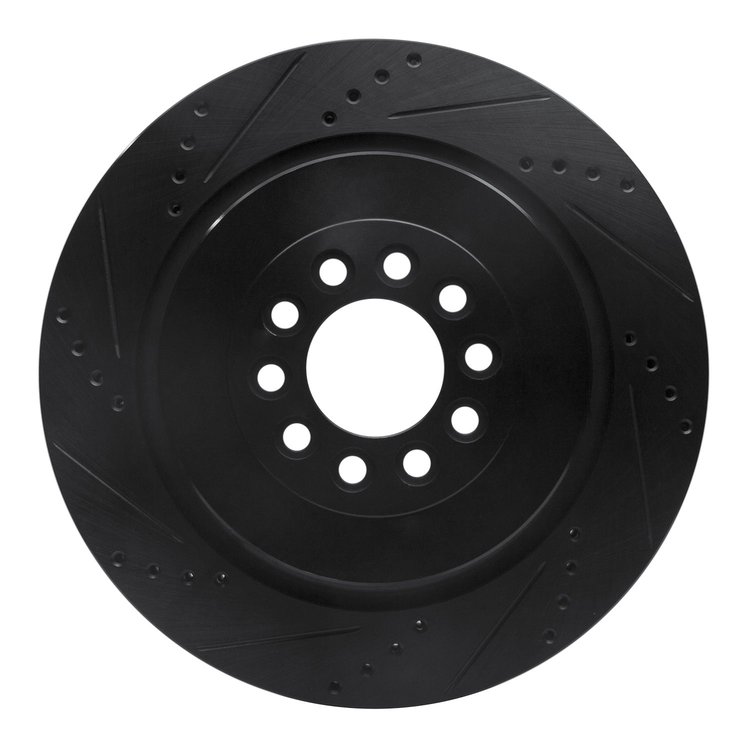 E-Line Drilled & Slotted Black Brake Rotor, 2003-2005 Jaguar, Position: Front Left