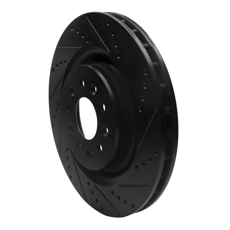 E-Line Drilled & Slotted Black Brake Rotor, 2000-2006 Jaguar, Position: Front Right