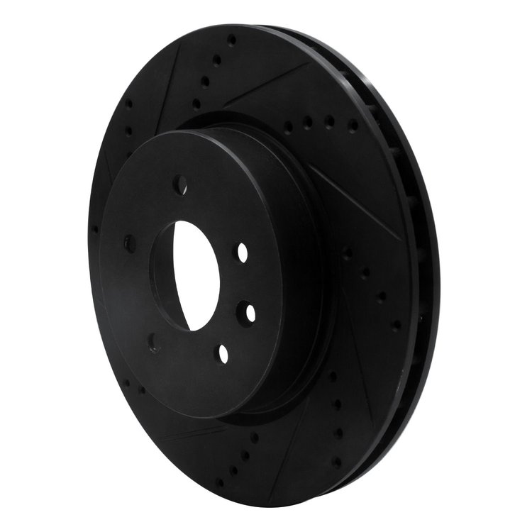 E-Line Drilled & Slotted Black Brake Rotor, 2000-2006 Jaguar, Position: Rear Left