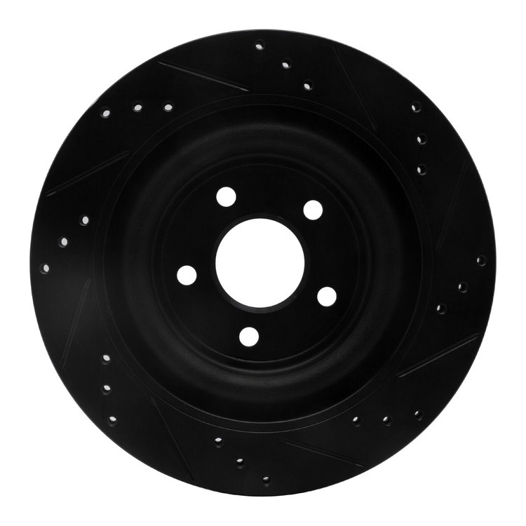 E-Line Drilled & Slotted Black Brake Rotor, 2006-2015 Jaguar, Position: Rear Left