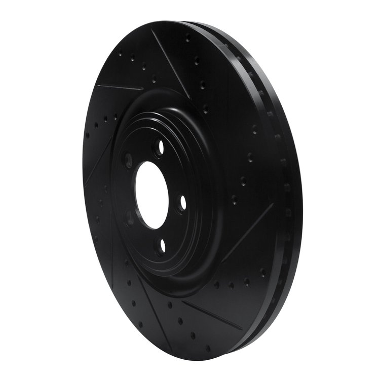 E-Line Drilled & Slotted Black Brake Rotor, 2006-2021 Jaguar, Position: Front Right