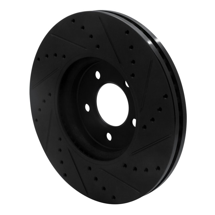 E-Line Drilled & Slotted Black Brake Rotor, 2006-2008 Jaguar, Position: Front Left