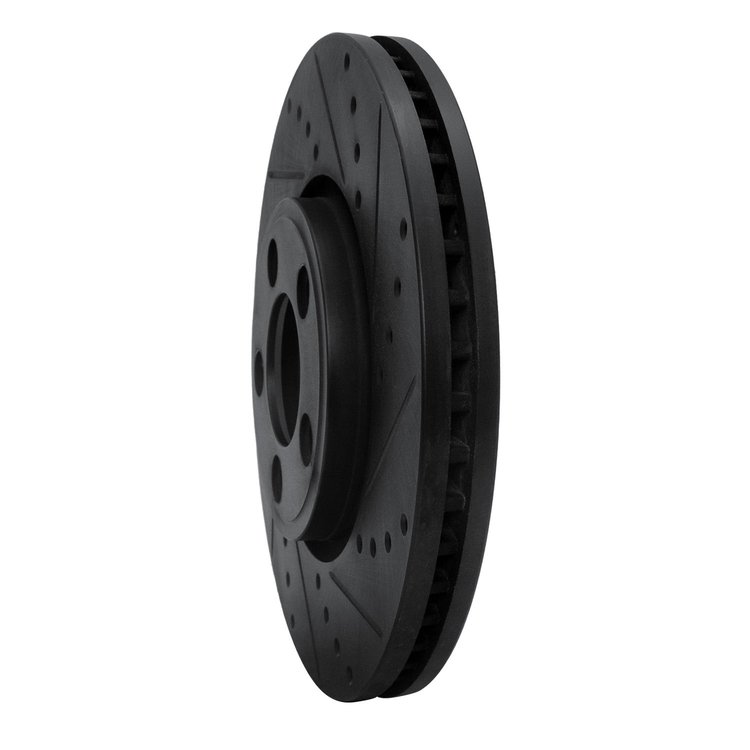 E-Line Drilled & Slotted Black Brake Rotor, 2006-2008 Jaguar, Position: Front Right