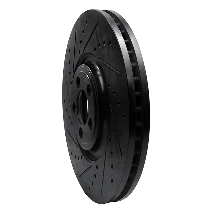 E-Line Drilled & Slotted Black Brake Rotor, Fits Select Jaguar, Position: Front Left