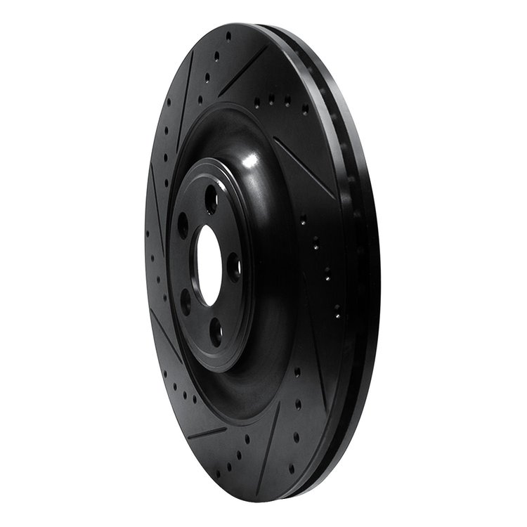 E-Line Drilled & Slotted Black Brake Rotor, Fits Select Jaguar, Position: Rear Left