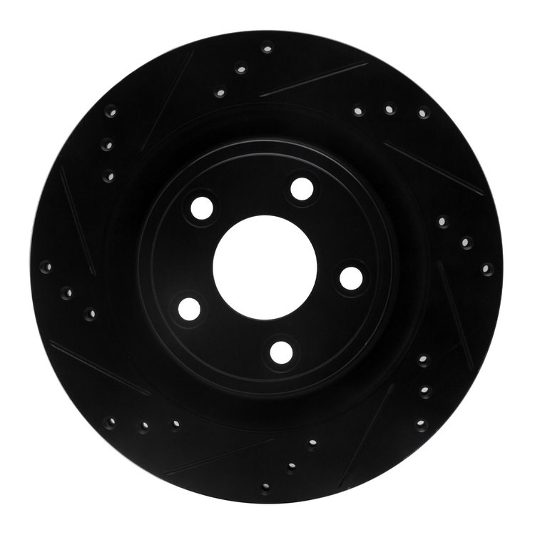 E-Line Drilled & Slotted Black Brake Rotor, 2006-2008 Jaguar, Position: Rear Left