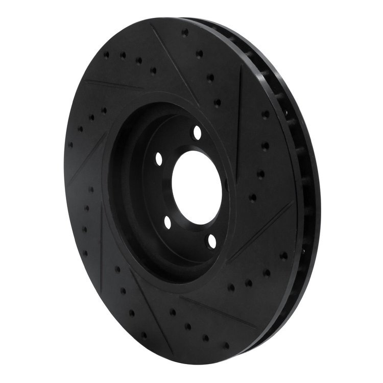 E-Line Drilled & Slotted Black Brake Rotor, 2003-2005 Jaguar, Position: Front Left