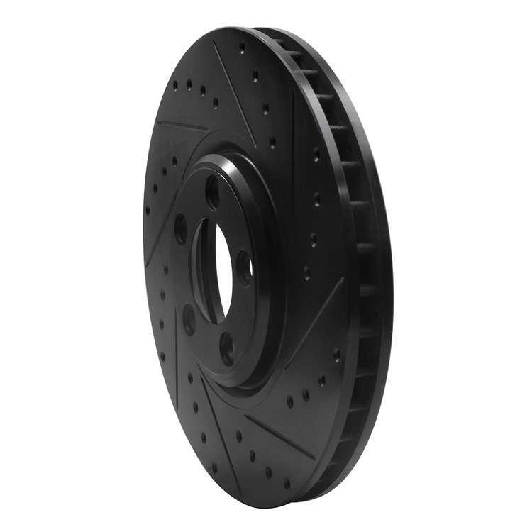 E-Line Drilled & Slotted Black Brake Rotor, 2003-2005 Jaguar, Position: Front Right