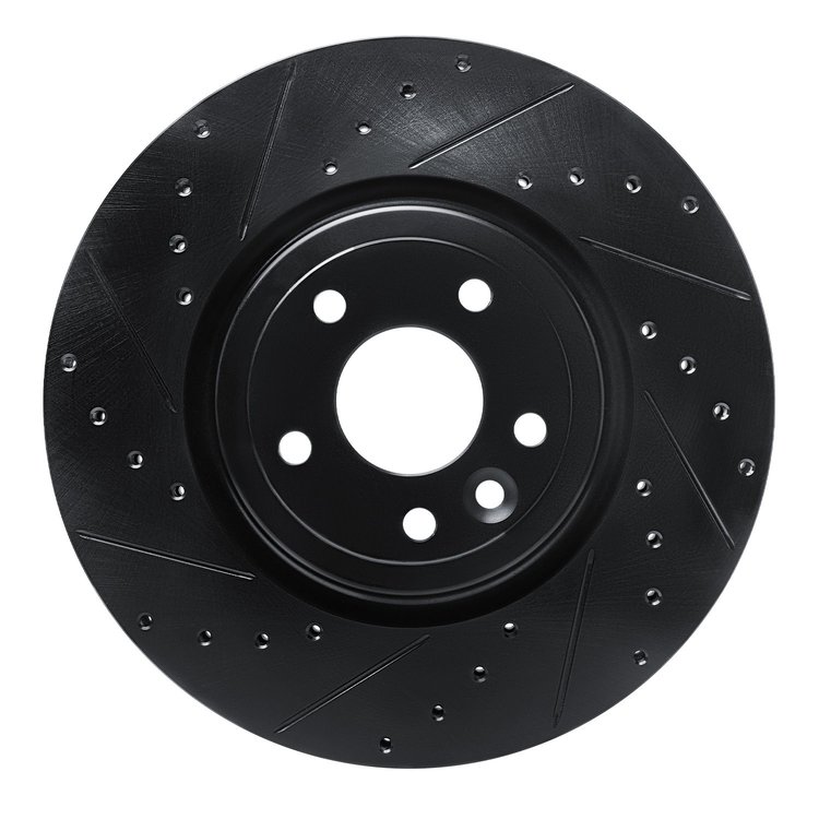 E-Line Drilled & Slotted Black Brake Rotor, 2017-2020 Jaguar, Position: Front Left