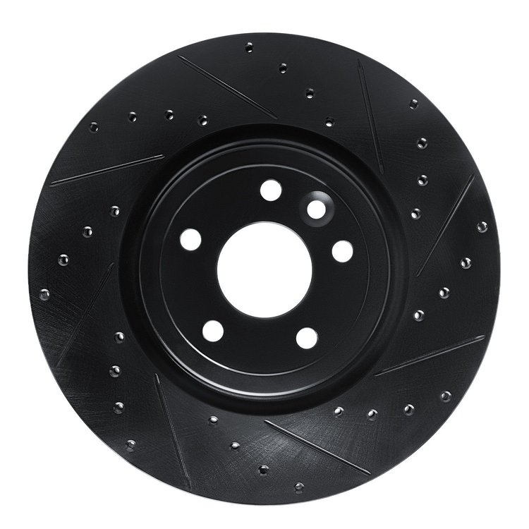 E-Line Drilled & Slotted Black Brake Rotor, 2017-2020 Jaguar, Position: Front Right
