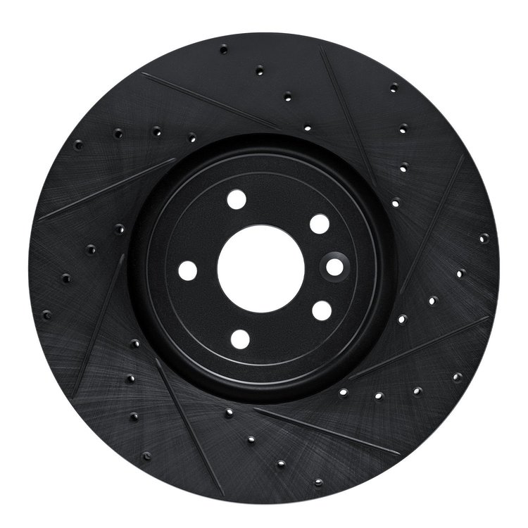 E-Line Drilled & Slotted Black Brake Rotor, Fits Select Jaguar, Position: Front Right
