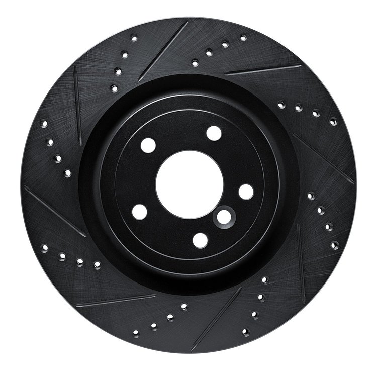 E-Line Drilled & Slotted Black Brake Rotor, Fits Select Jaguar, Position: Rear Left