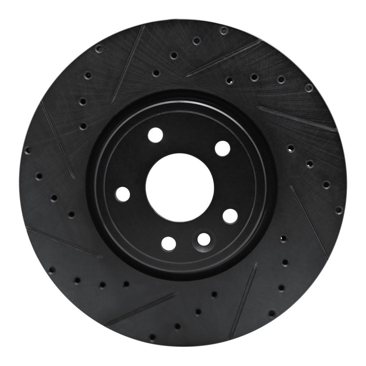 E-Line Drilled & Slotted Black Brake Rotor, 2017-2019 Jaguar, Position: Front Left