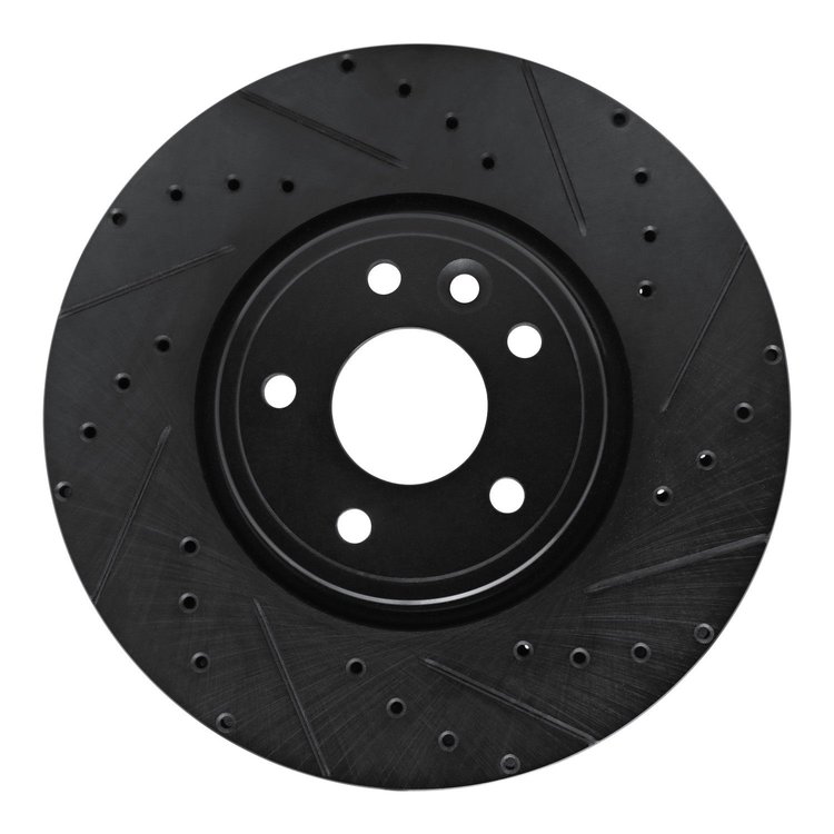 E-Line Drilled & Slotted Black Brake Rotor, 2017-2019 Jaguar, Position: Front Right