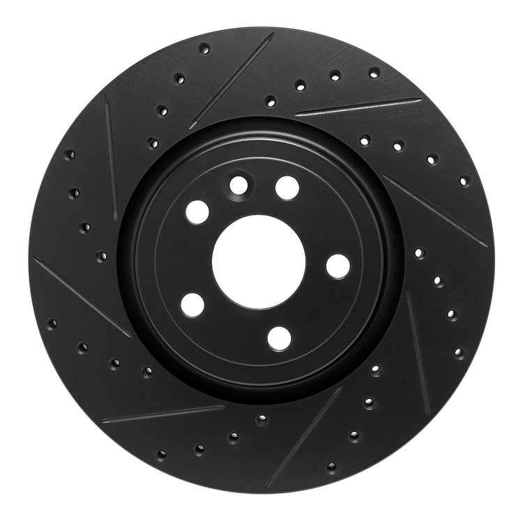 E-Line Drilled & Slotted Black Brake Rotor, 2017-2019 Fits Multiple Makes/Models, Position: Front Left