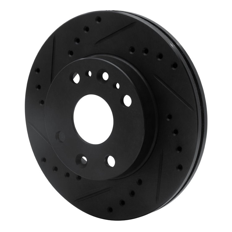 E-Line Drilled & Slotted Black Brake Rotor, 1994-2002 Fits Multiple Makes/Models, Position: Front Left