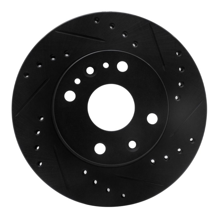 E-Line Drilled & Slotted Black Brake Rotor, 1994-2002 Fits Multiple Makes/Models, Position: Front Right