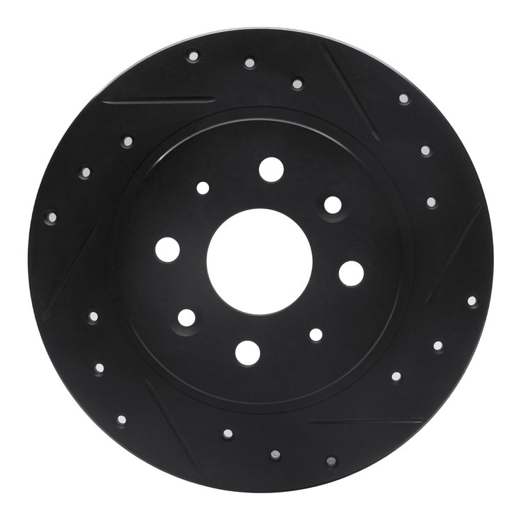 E-Line Drilled & Slotted Black Brake Rotor, 1998-2003 Kia/Hyundai/Genesis, Position: Rear Right