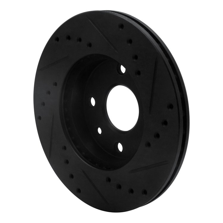 E-Line Drilled & Slotted Black Brake Rotor, 1994-2000 Kia/Hyundai/Genesis, Position: Front Left