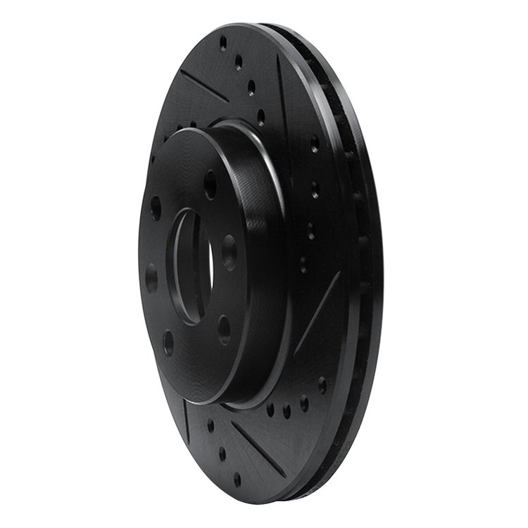 E-Line Drilled & Slotted Black Brake Rotor, 1994-2000 Kia/Hyundai/Genesis, Position: Front Right