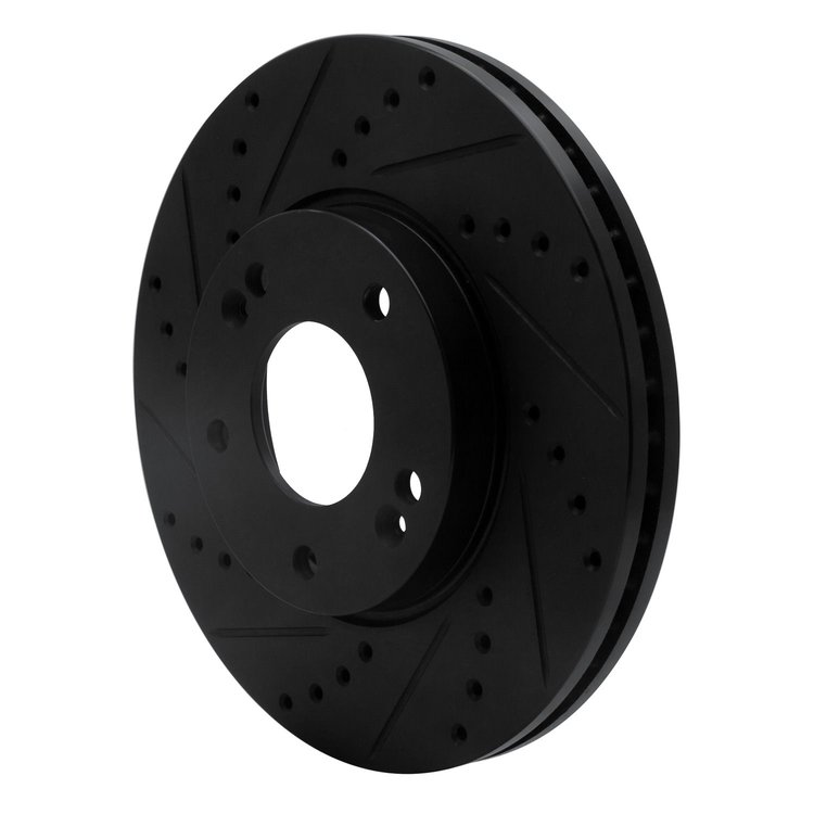 E-Line Drilled & Slotted Black Brake Rotor, 2007-2010 Kia/Hyundai/Genesis, Position: Front Left