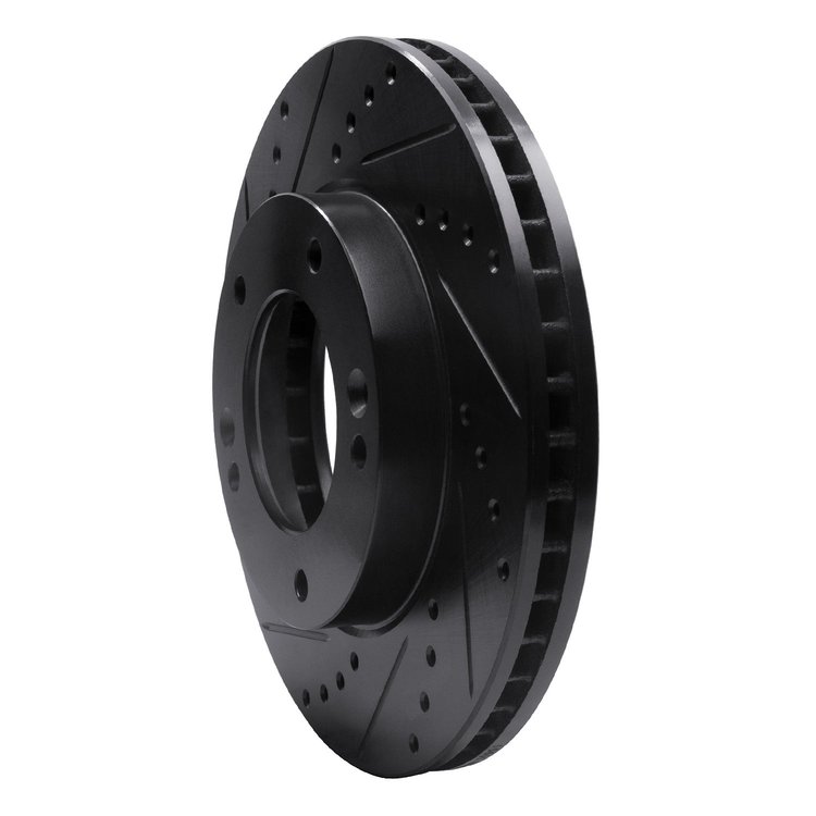 E-Line Drilled & Slotted Black Brake Rotor, 2003-2006 Kia/Hyundai/Genesis, Position: Front Left