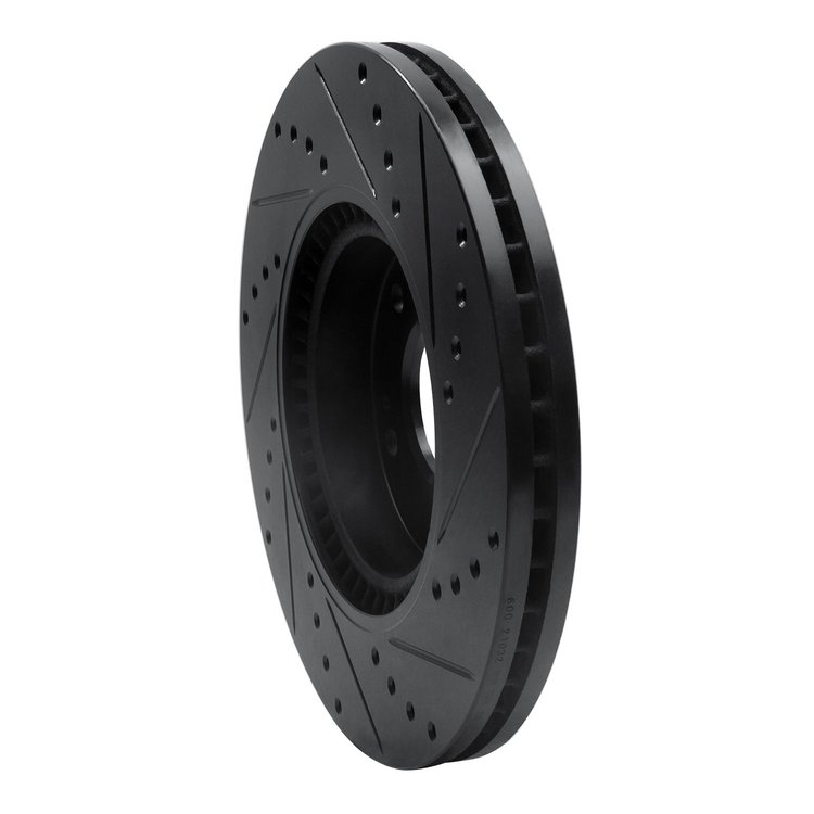 E-Line Drilled & Slotted Black Brake Rotor, 2012-2016 Kia/Hyundai/Genesis, Position: Front Left