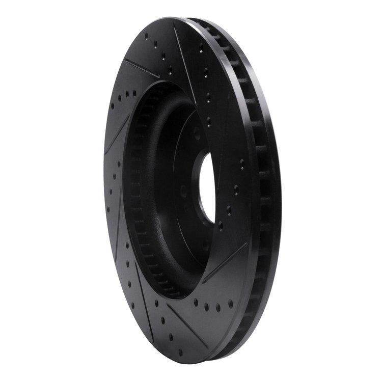 E-Line Drilled & Slotted Black Brake Rotor, Fits Select Kia/Hyundai/Genesis, Position: Front Left