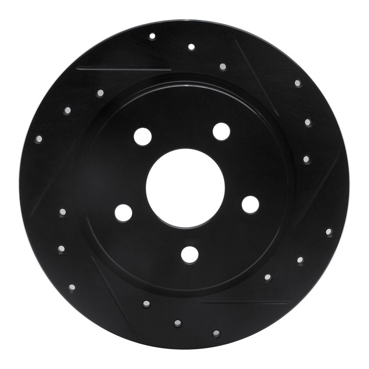 E-Line Drilled & Slotted Black Brake Rotor, Fits Select Kia/Hyundai/Genesis, Position: Rear Right