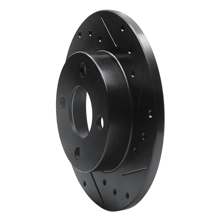 E-Line Drilled & Slotted Black Brake Rotor, 1981-1987 Renault, Position: Front Right