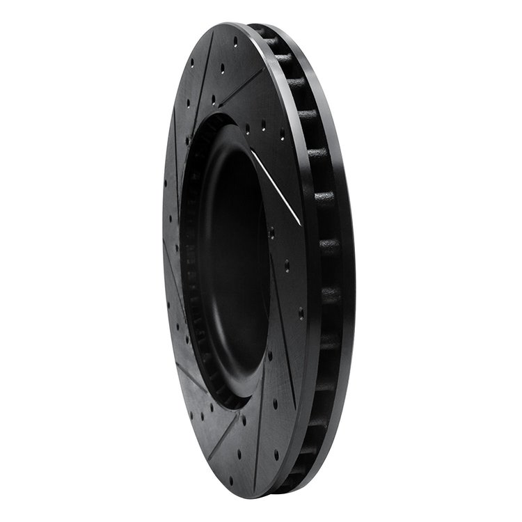 E-Line Drilled & Slotted Black Brake Rotor, 2012-2021 Tesla, Position: Front Right