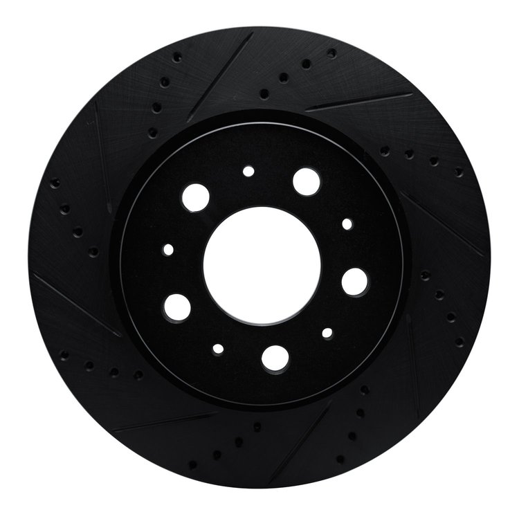 E-Line Drilled & Slotted Black Brake Rotor, Fits Select Tesla, Position: Front Left