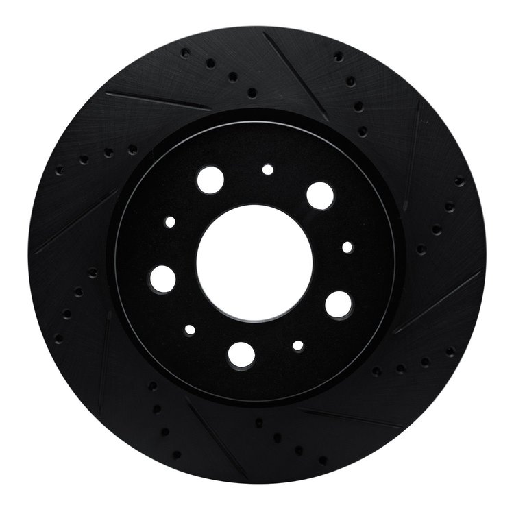 E-Line Drilled & Slotted Black Brake Rotor, Fits Select Tesla, Position: Front Right