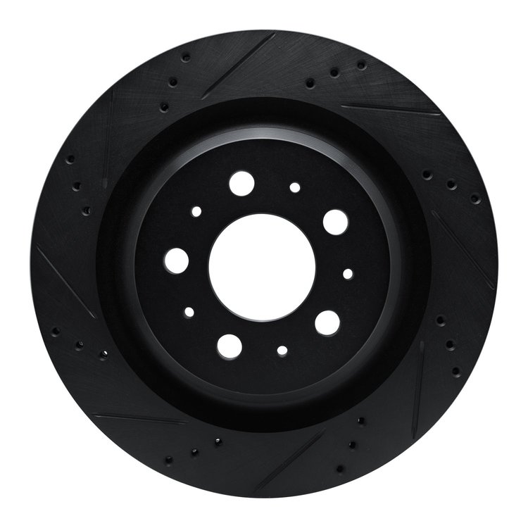E-Line Drilled & Slotted Black Brake Rotor, Fits Select Tesla, Position: Rear Left